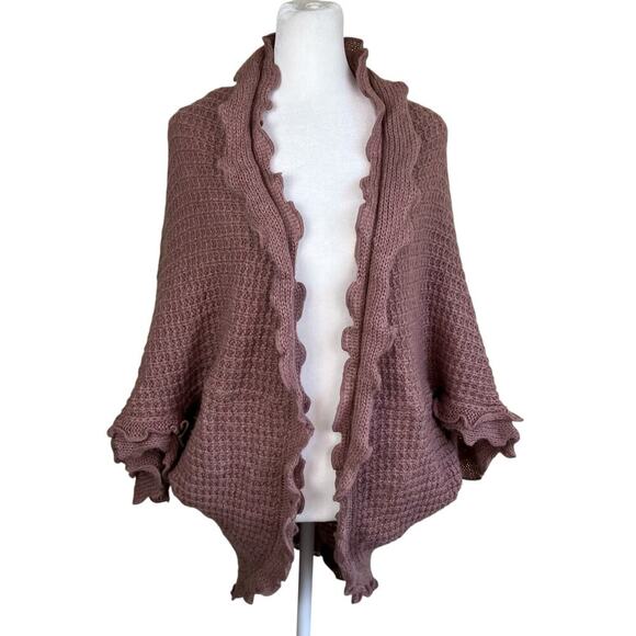 Anthropologie Moth Sz XS Rocia Ruffled Coccon Cardigan Waffle Knit Mauve Boho - Picture 5 of 16